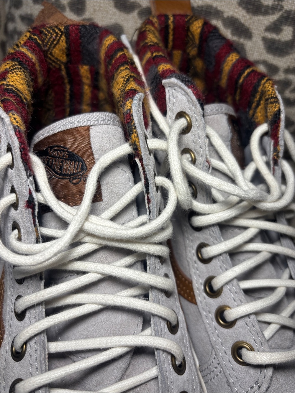 Vans sk8 MTE Scotchbrite light grey suede high top sneaker Aztec fabric accent - Picture 12 of 14